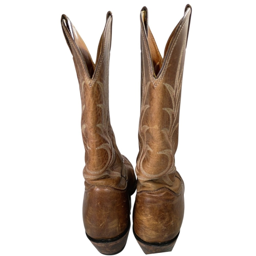Nocona Mens Brown Leather Cowboy Boots 9.5 Distressed Western Pointed Mid Calf - Picture 5 of 11